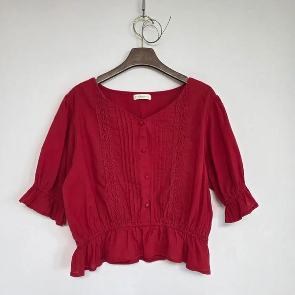 [BUNJANG] Vintage Red Short Sleeve Blouse / 빈티지 레드 반팔 블라우스