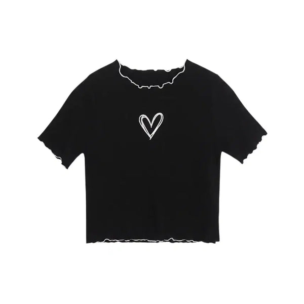 [BUNJANG] Women's Cropped Short-Sleeve T-Shirt / 여성F/ 원픽 국내제작 하트 날라리 크롭 반팔티 BK 22-101