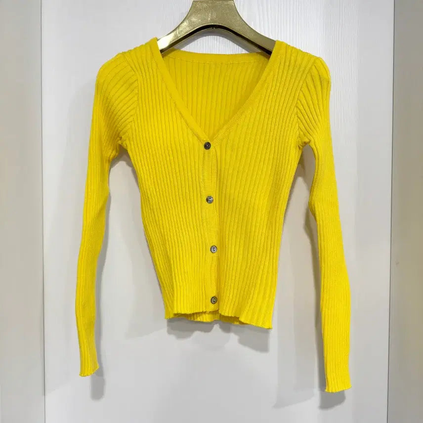 [BUNJANG] Yellow Ribbed Cardigan / [새상품] 노랑 골지 가디건