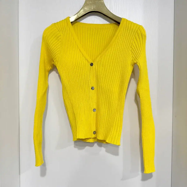 [BUNJANG] Yellow Ribbed Cardigan / [새상품] 노랑 골지 가디건