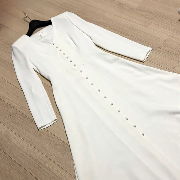 [BUNJANG] S&J V-Neck Flare Long Dress White / 수앤준 브이넥 플레어 롱원피스 화이트 셀프웨딩촬영 2부드레스 피로연 파티 돌잔치