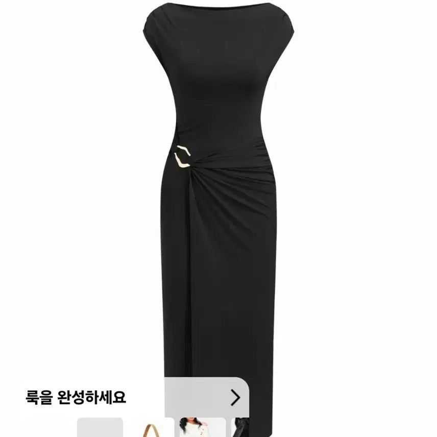 [BUNJANG] Maxi Black Dress with Unique Waist Embellishment / Maxi 블랙 드레스, 완벽한 핏