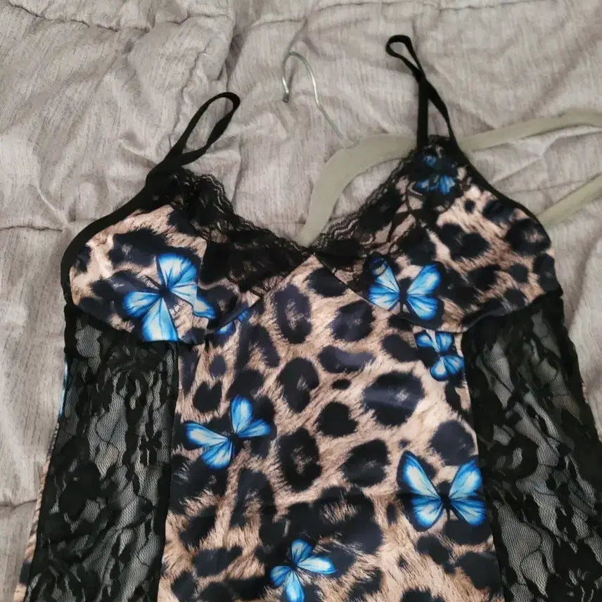 [BUNJANG] Leopard Butterfly Lace Slip / 호피 나비 레이스 슬립
