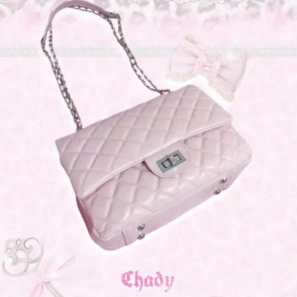 [BUNJANG] A-bly Quilted Chain Bag Pink / 에이블리 딸기우유 핑크 퀄팅 체인백 핑크은장 러블리 공주가방 하이퀄리티
