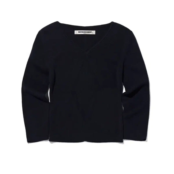 [BUNJANG] Mischief V-Neck Knit Top Black S / 미스치프 브이넥 니트탑 블랙 s