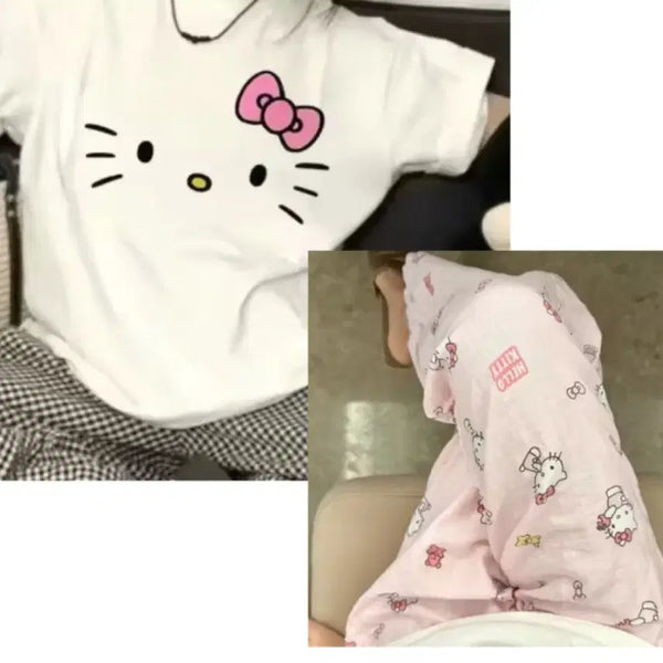 [BUNJANG] Sanrio Hello Kitty Short Sleeve Pajama Set T-Shirt / 산리오 헬로키티 반팔 잠옷 세트 티셔츠