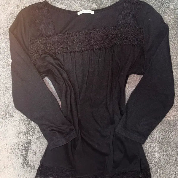 [BUNJANG] Mori Girl Hime Gyaru Black Lace Long Sleeve Top / 모리걸 히메갸루 블랙 레이스 롱슬리브 탑 상의