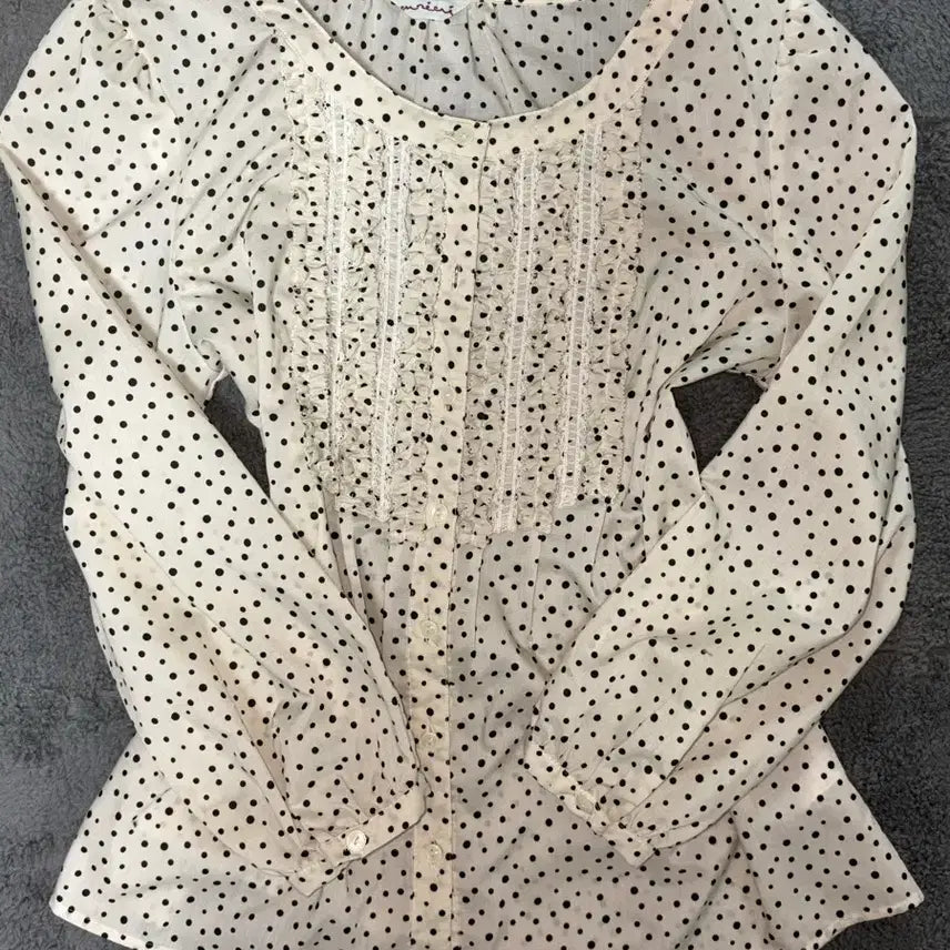 [BUNJANG] White Ivory Dot Lace Blouse Top / 모리걸 화이트 아이보리 도트 레이스 블라우스 탑 상의