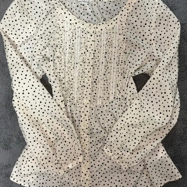 [BUNJANG] White Ivory Dot Lace Blouse Top / 모리걸 화이트 아이보리 도트 레이스 블라우스 탑 상의