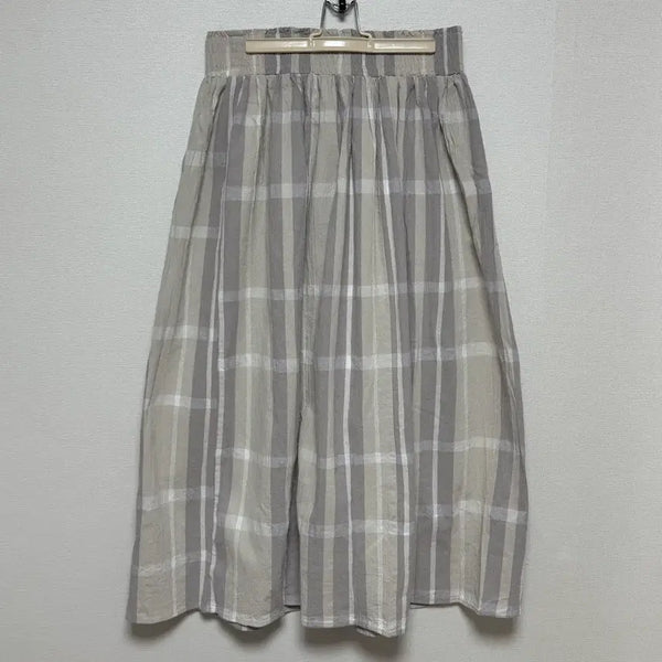 [BUNJANG] Mori Check Pattern Long Skirt Beige/Grey / 모리 체크무늬 롱 스커트 베이지/그레이