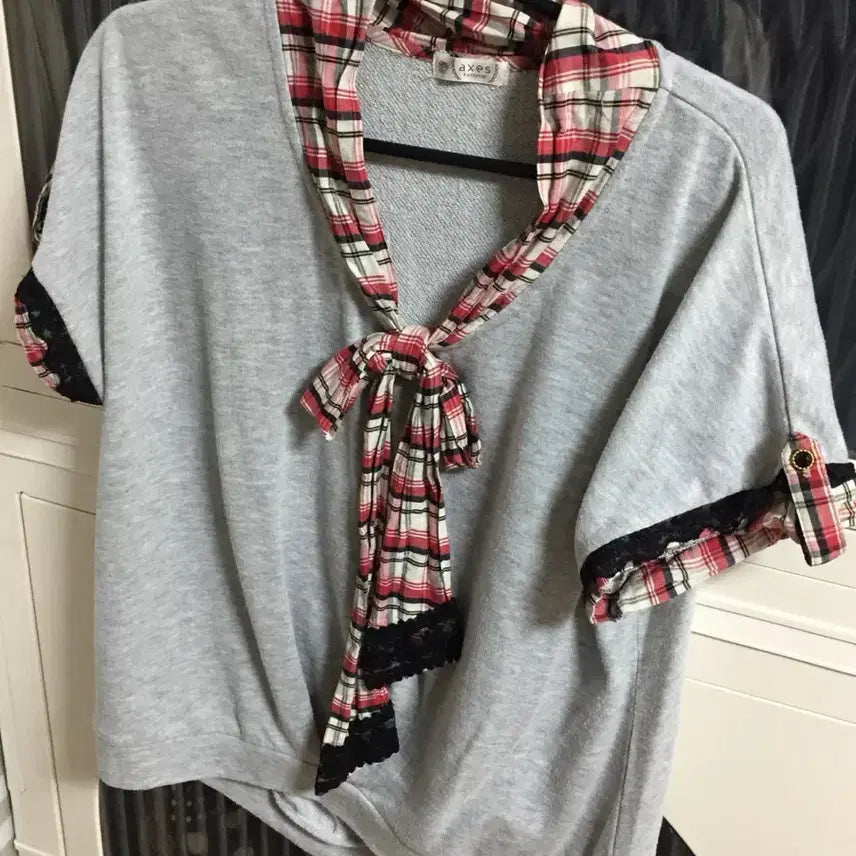 [BUNJANG] AxzFarm Vintage Check Batwing Sleeve Sweatshirt T-Shirt / 빈티지 엑시즈팜 체크 펑크 가오리핏 맨투맨 티셔츠 캐캐체
