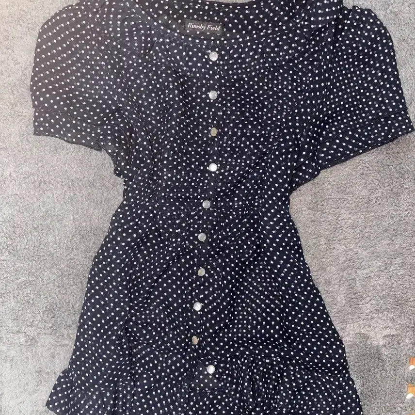 [BUNJANG] Navy Polka Dot Button Blouse Top / 모리걸 데일리 네이비 도트 단추 블라우스 탑 상의