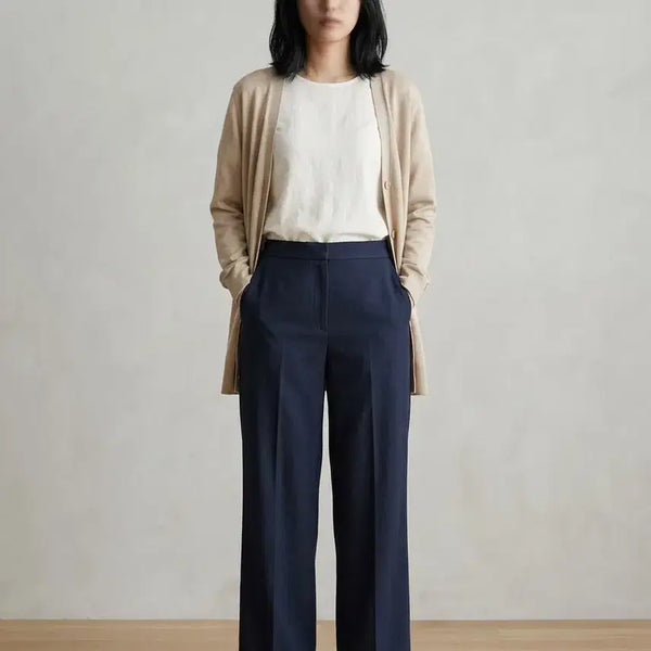 [BUNJANG] System Navy Slacks Pants with Elastic Waistband / 시스템 네이비 허리밴딩 슬랙스 팬츠 ~26