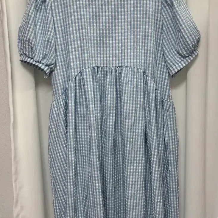 [BUNJANG] Sky Blue Gingham Check Short Sleeve Dress / 하늘색 깅엄체크 반팔 원피스