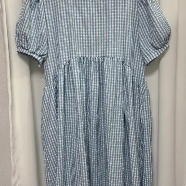 [BUNJANG] Sky Blue Gingham Check Short Sleeve Dress / 하늘색 깅엄체크 반팔 원피스