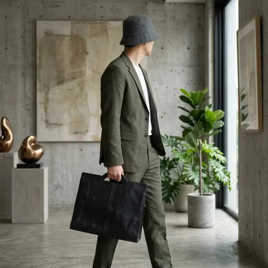 [BUNJANG] Riocariu Leather Handle Briefcase Black / 리오카이류 레더 핸들 브리프케이스 서류가방 블랙