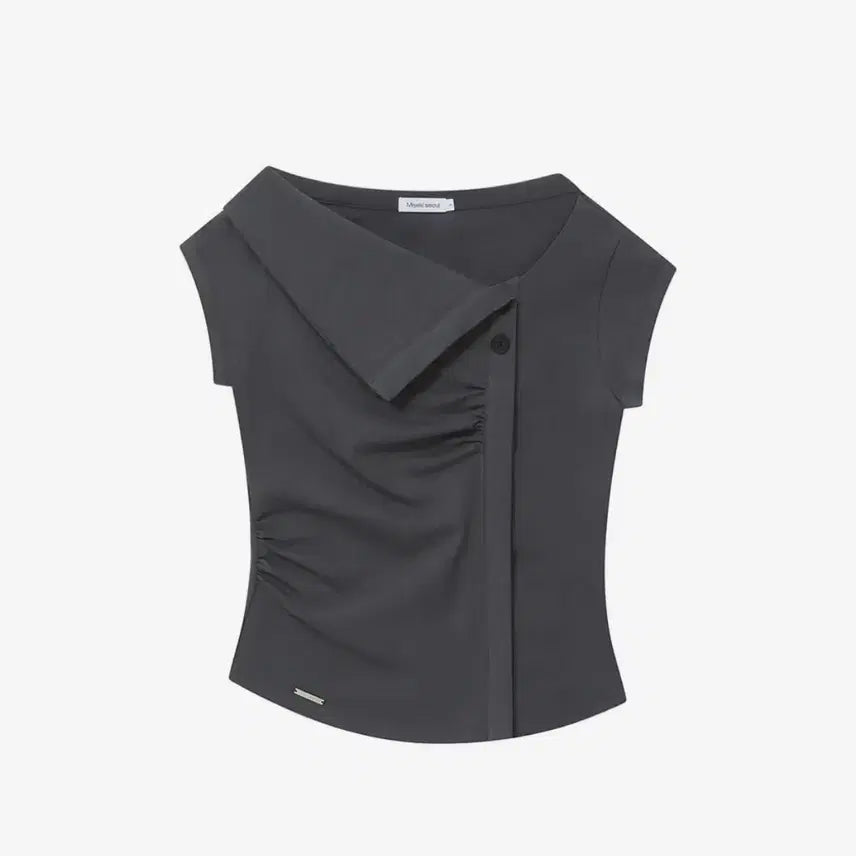 [BUNJANG] Miseki Seoul Folding Collar Shirring Top Charcoal / (새상품) 미세키서울 Folding collar shirring top