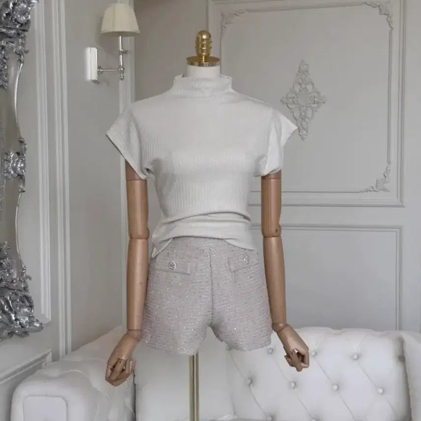 [BUNJANG] Diamond Pearl Ribbed Half-Neck Knit / 다이아 펄 골지 반목 니트