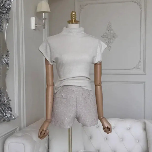 [BUNJANG] Diamond Pearl Ribbed Half-Neck Knit / 다이아 펄 골지 반목 니트