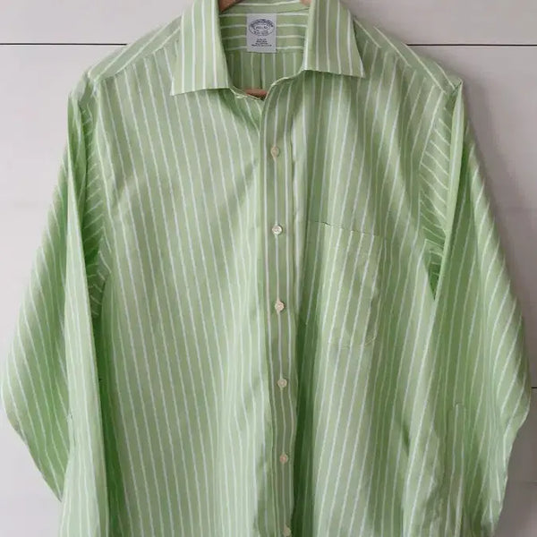 [BUNJANG] Brooks Brothers Striped Shirt Lime Size 15 1/2 Slim Fit Non-Iron Cotton / 브룩스 브라더스 스트라이프 셔츠 라임  15  2/1   32