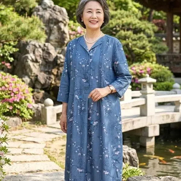 [BUNJANG] Wildflower Pattern 7/10 Sleeve Tencel Long Dress / 야생화 7부 시원한 텐셀 롱 원피스