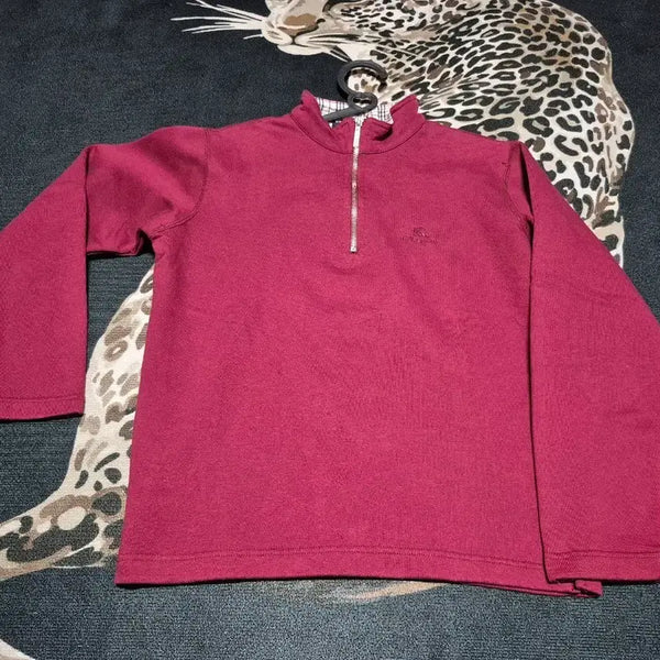 [BUNJANG] Burberry Nova Check Half Zip Sweatshirt Burgundy M / 버버리 노바체크 하프 집 스웻셔츠 버건디 m 정품