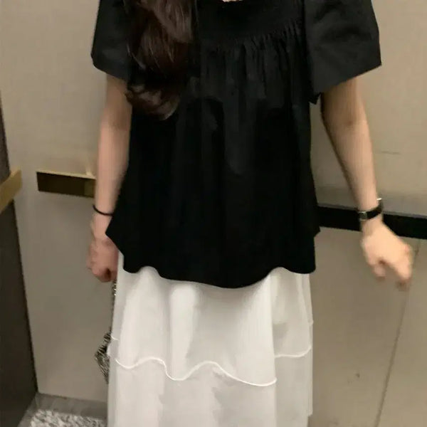 [BUNJANG] Leus French Square Blouse - Black / 리어스 제작) 프렌치 스퀘어 블라우스 블랙