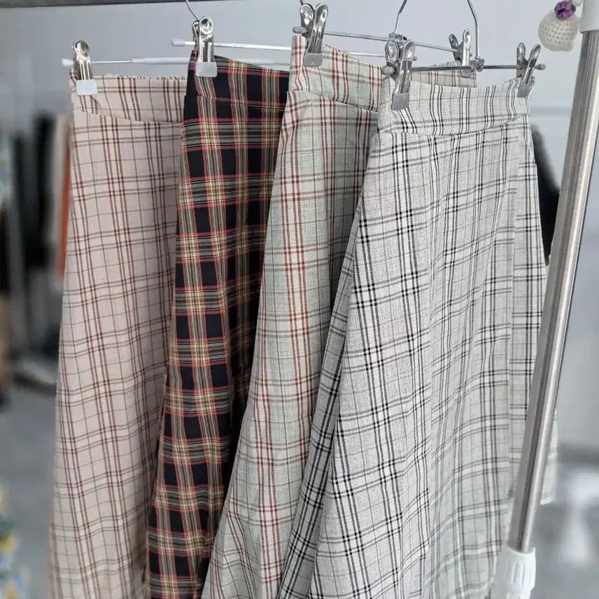 [BUNJANG] Check Pattern A-Line Midi Skirt / 신상 체크 스커트 허리치마 A라인 44/55
