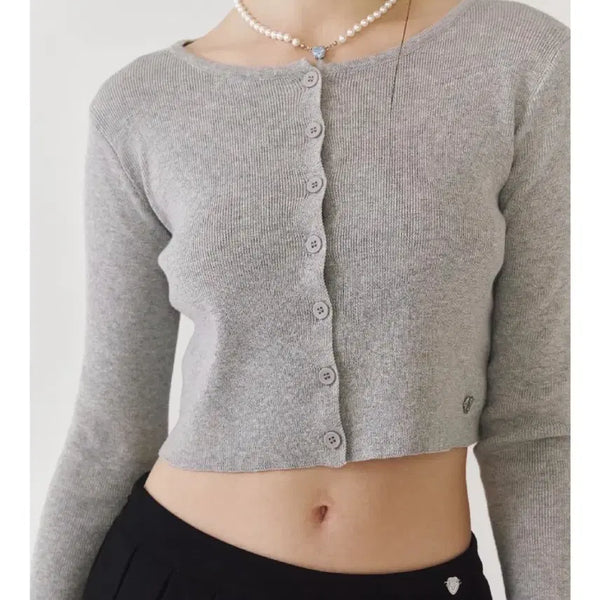 [BUNJANG] OVTYU Slim Fit Crop Cardigan Ivory/Gray / (택o새상품) 오브이티유 슬림핏 크롭 가디건 아이보리,그레이