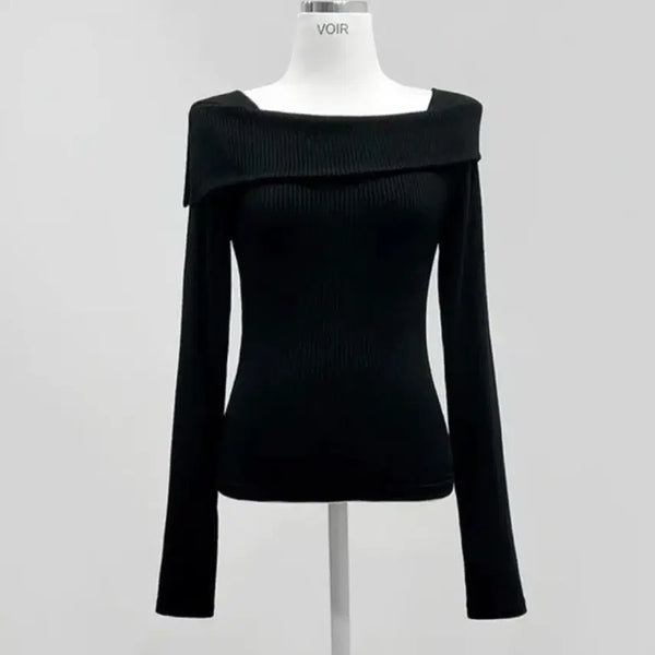 [BUNJANG] VOIR Off-Shoulder Long-Sleeve Knit Top / VOIR 브아 끈노출 오프숄더도 편하게 언발 골지 오프숄더 긴팔