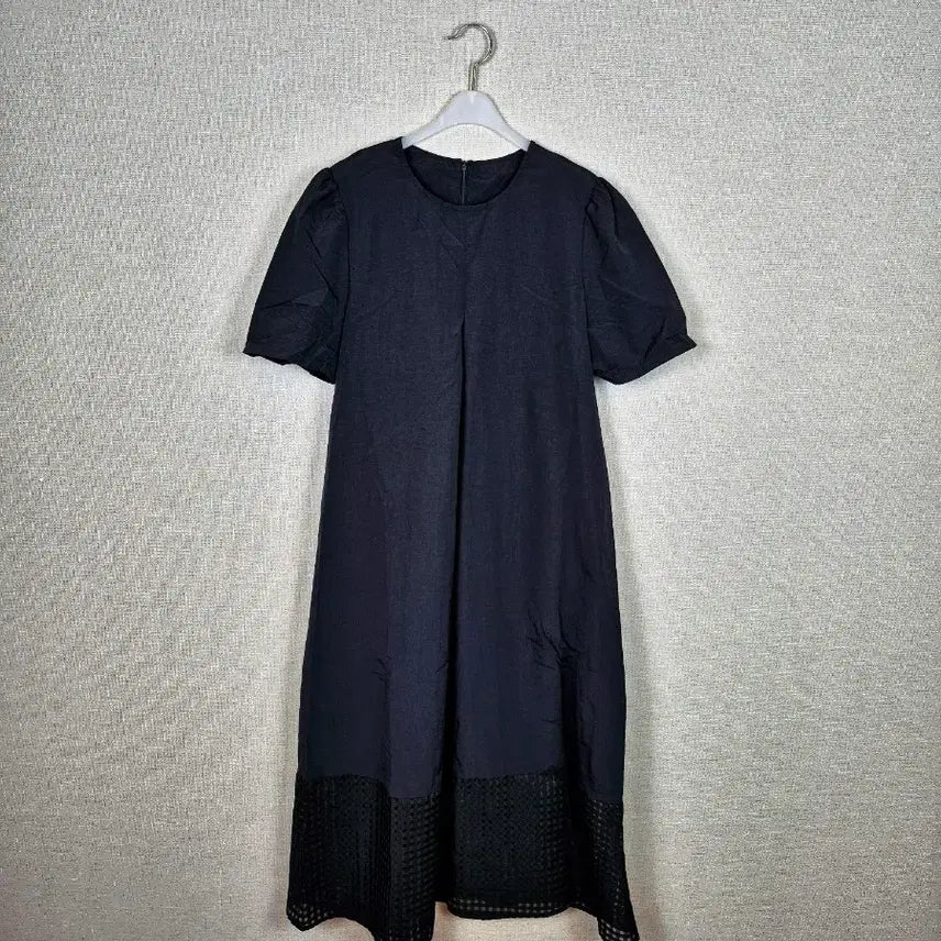 [BUNJANG] Cotton Blend Black Lattice Sheer Long Dress / (#55,66추천)면혼방 블랙 하단격자 시스루 원피스