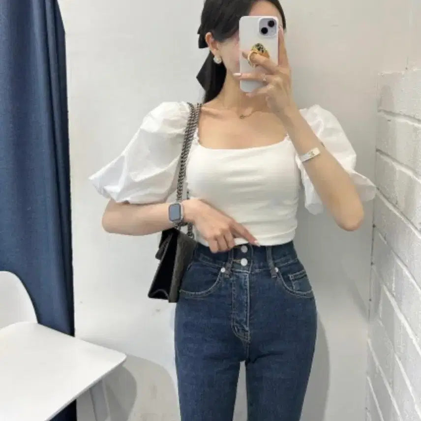 [BUNJANG] ZARA Puff Sleeve Cropped Blouse White / 자라 퍼프 반팔 블라우스