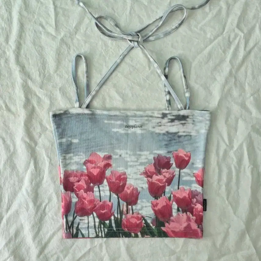 [BUNJANG] ZEROPLANET Tulip Graphic Crop Tank Top / 제로플래닛 튤립 그래픽 크롭 나시