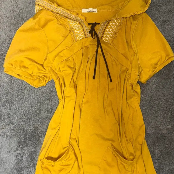 [BUNJANG] Olive des Olive Muskard Hooded Half-Sleeve Top T-Shirt / 올리브데올리브 머스카드 후드 모리걸 양포켓 반팔 탑 티셔츠