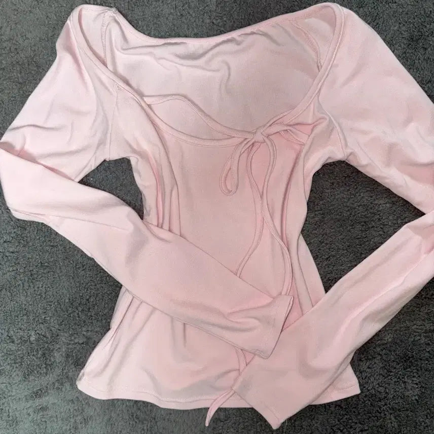 [BUNJANG] Daily Mori Girl Hime Gyaru Cool Pink Ribbon Long Sleeve Top / 새상품) 데일리 모리걸 히메갸루 쿨핑크 연핑크 핑크색 리본 긴팔 탑 상의