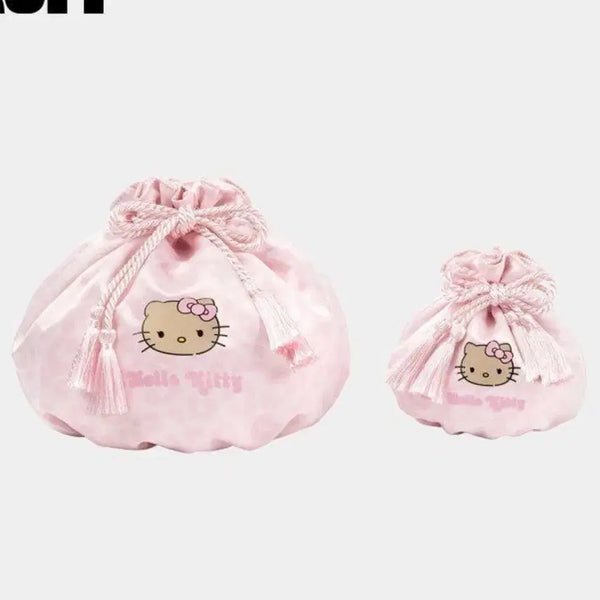 [BUNJANG] TBH Kitty Pink Leopard String Pouch Set / Tbh 키티 핑크 호피 스트링 복조리 파우치 2개 일괄