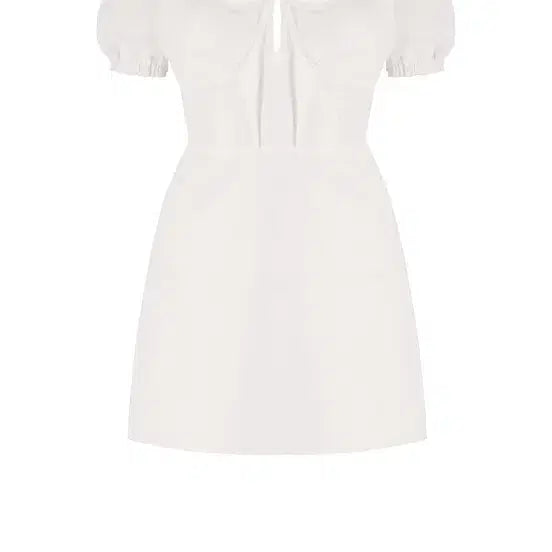 [BUNJANG] DELLINE Miyeon Rosé Puff Off-Shoulder Dress White / 델라인 아이들 미연 로제 퍼프 오프숄더 원피스 화이트