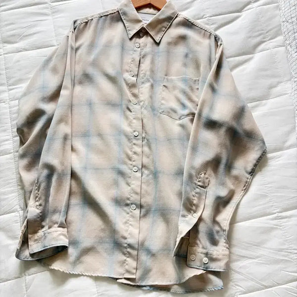 [BUNJANG] Maca Check Shirt Beige Blue Size 2 / 마카 체크셔츠 베이지 블루 2사이즈