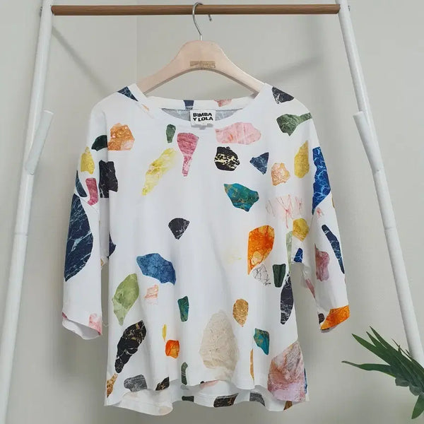 [BUNJANG] BIMBA Y LOLA Stone Print Span Short Sleeve T-Shirt / 빔바이롤라 스톤 프린팅 스판반팔티