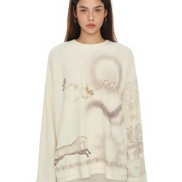 [BUNJANG] Too Much Tax Ornament Waffle Oversized Long Sleeve T-Shirt / TMT 투머치택스 오너먼트 와플 오버사이즈 드 롱슬리브 티셔츠
