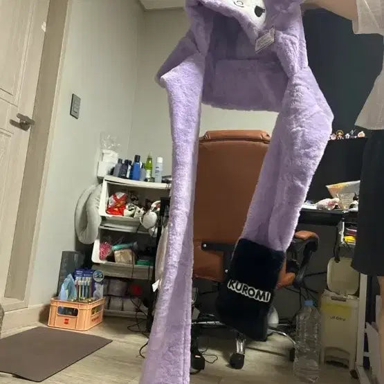 [BUNJANG] Kuromi Purple Hat Moomin Integrated Scarf / 쿠로미 모자 머플러 일체형 보라색
