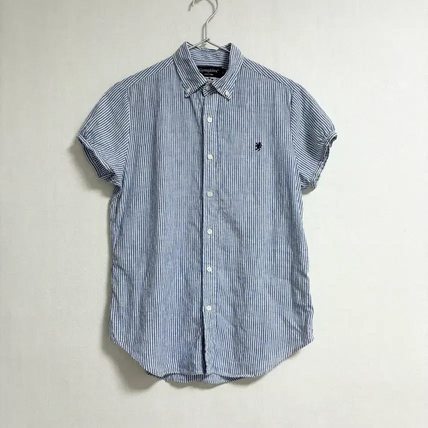 [BUNJANG] Gymphlex Linen Stripe Short Sleeve Blouse / 짐플렉스 린넨 셔츠