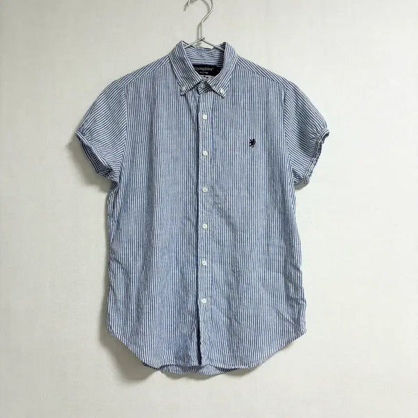 [BUNJANG] Gymphlex Linen Stripe Short Sleeve Blouse / 짐플렉스 린넨 셔츠