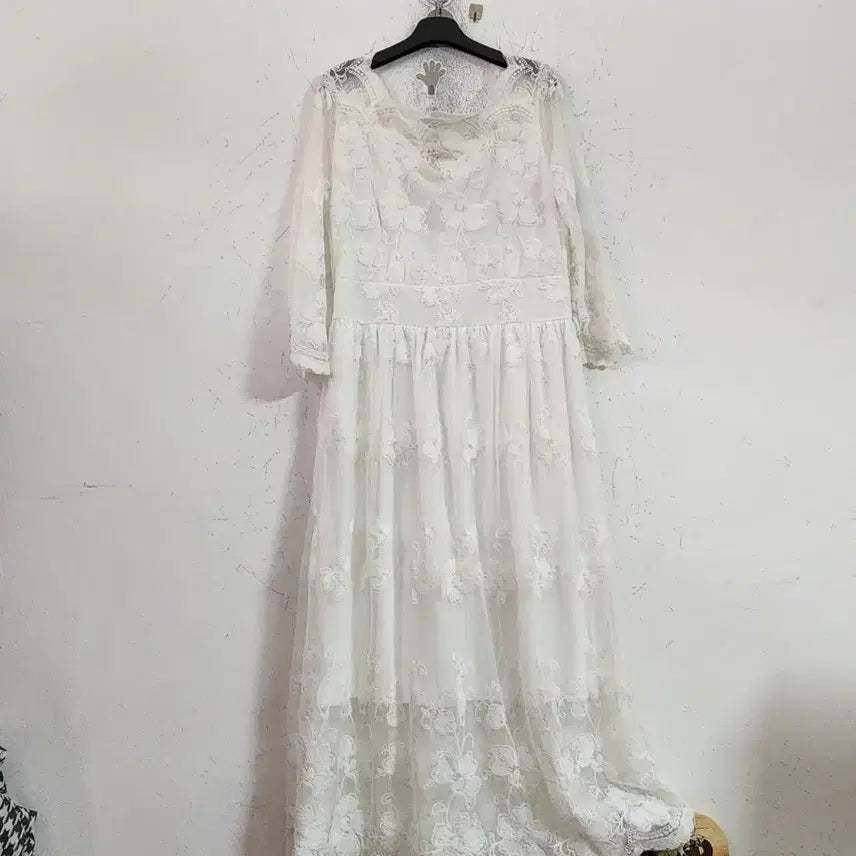 [BUNJANG] Lace Long Dress White Size 55 / 레이스 롱 원피스 화이트55