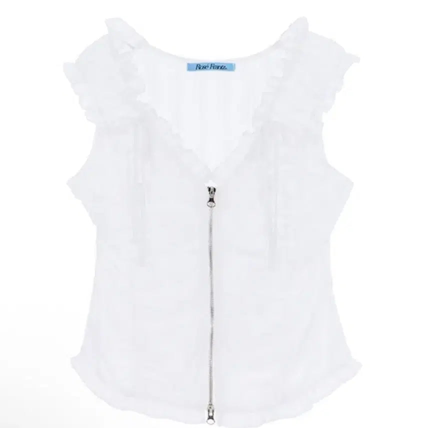 [BUNJANG] Rosy Franz Two A Frill Ribbon Sleeveless Top / 로제프란츠 투에이 프릴 리본 슬리브리스