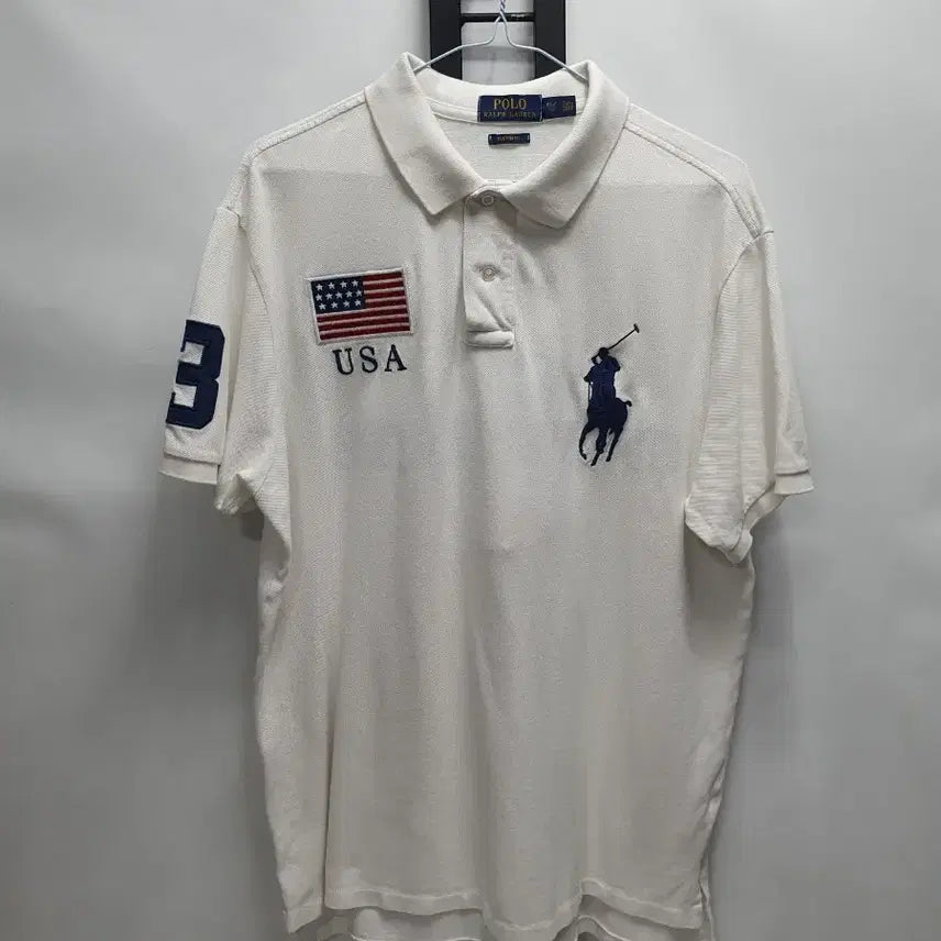 [BUNJANG] Polo Ralph Lauren Big Pony USA Flag Short Sleeve Polo Shirt White XL / 폴로 랄프로렌 빅포니 반팔 카라티 USA성조기 화이트 xl