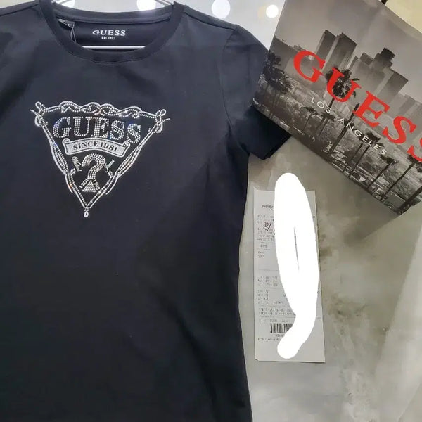 [BUNJANG] Guess Cubic Logo Short Sleeve T-Shirt Black S / 게스 반팔 티셔츠 블랙 큐빅 로고 S 새상품