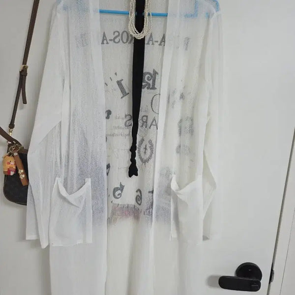 [BUNJANG] White Long Cardigan Lightweight Summer Knit / 화이트 롱 가디건 얇은 여름 니트