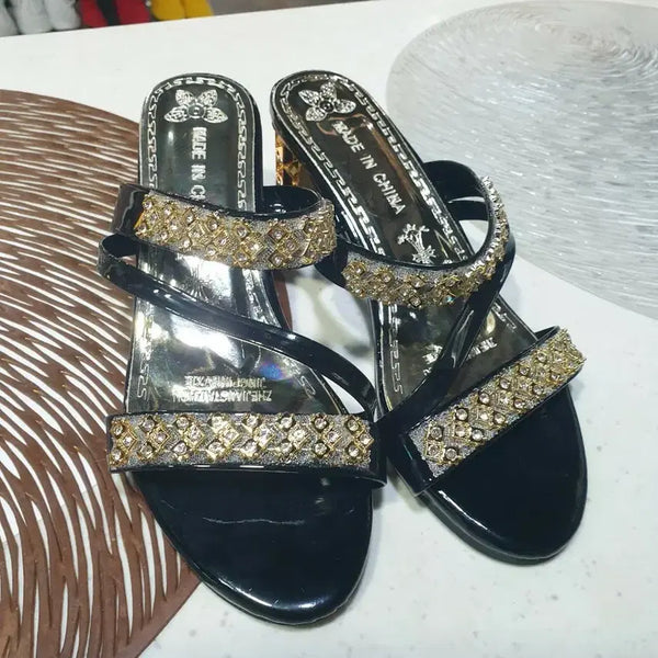 [BUNJANG] Embellished Black Sandals / 슬리퍼