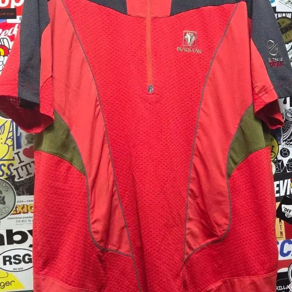 [BUNJANG] Blackyak Men's Performance Half-Zip T-Shirt (Red, Size 105) / 블랙야크 반팔 티셔츠 레드